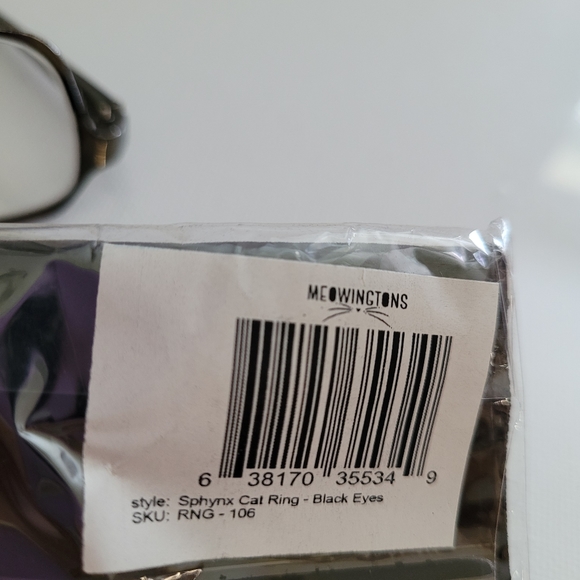 #(3)Cute  Meowingtons cat Wrap Ring Black CZ Eyes glossy silver plat… - Picture 5 of 6